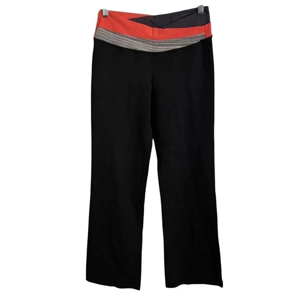 Vtg Lululemon Womens Groove Pants 8 Coral Peach Gray Foldover Waist Flare Leg